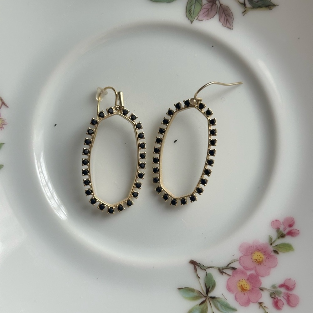 Kendra Scott Open Frame Elle Black and Gold Earrings